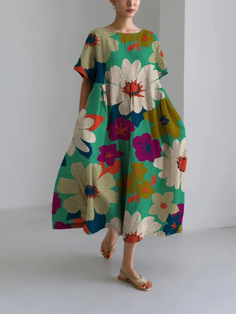 LILY - FÄRGGLAD BLOMSTER MIDI KLÄNNING
